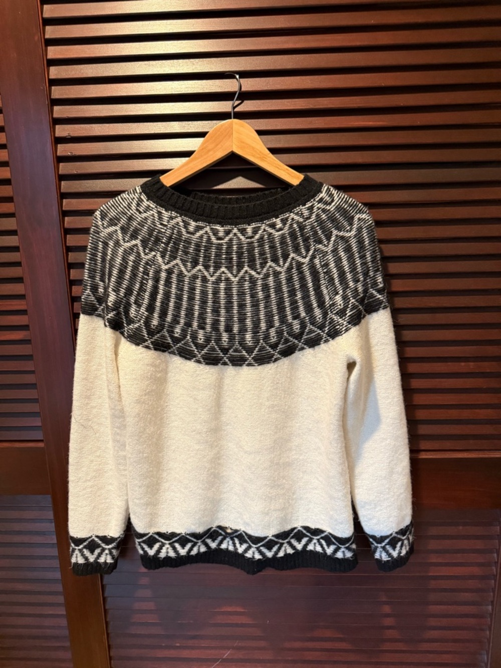 Talbots Black and Cream Patterned Crewneck Sweater